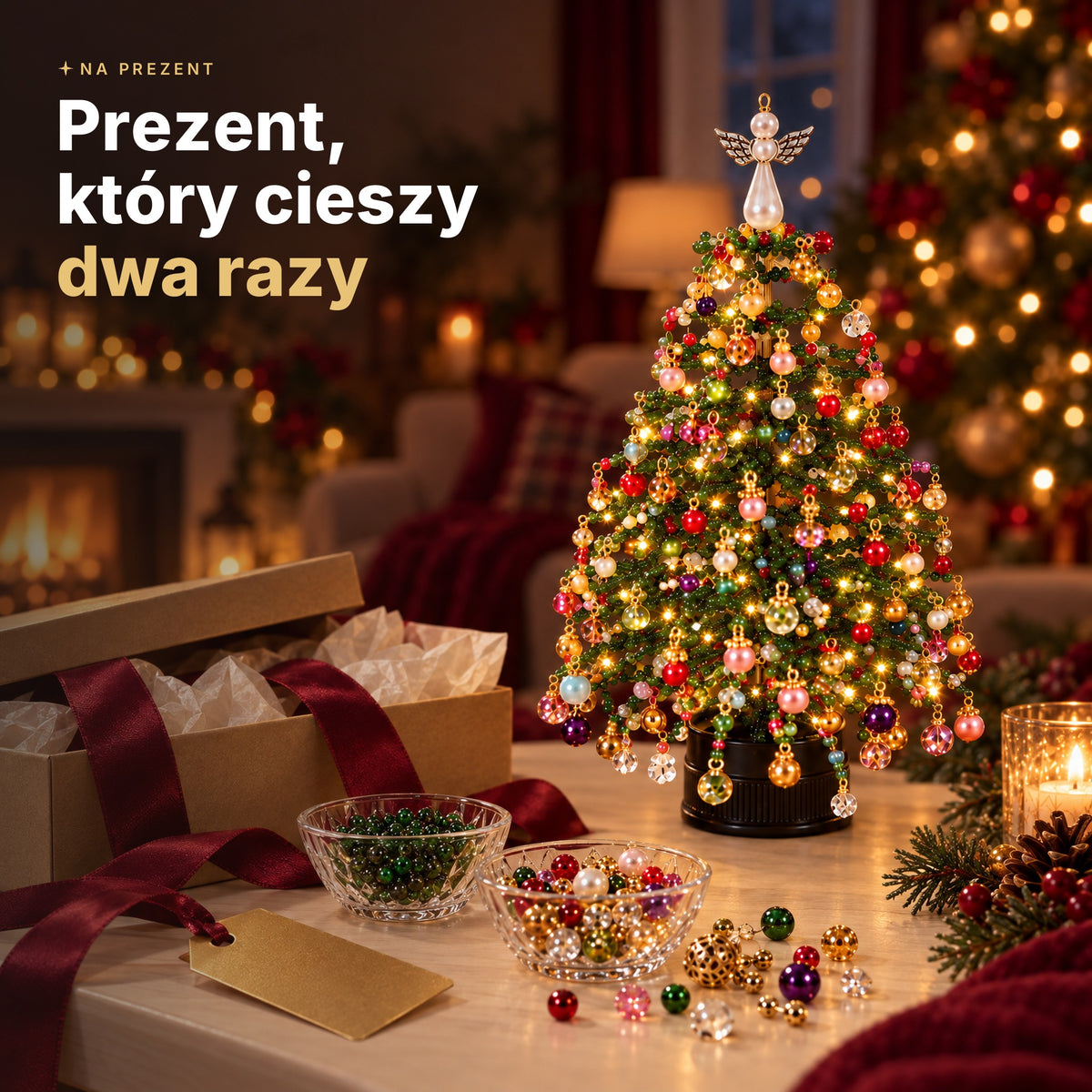 Choinka z koralików jako świąteczny prezent